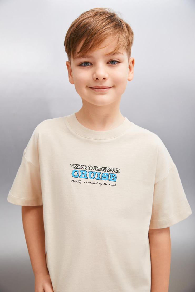 ORAN  Regular Bej Tekli T-Shirt