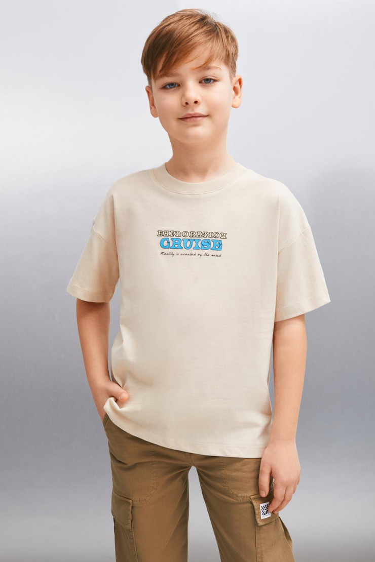 ORAN  Regular Bej Tekli T-Shirt