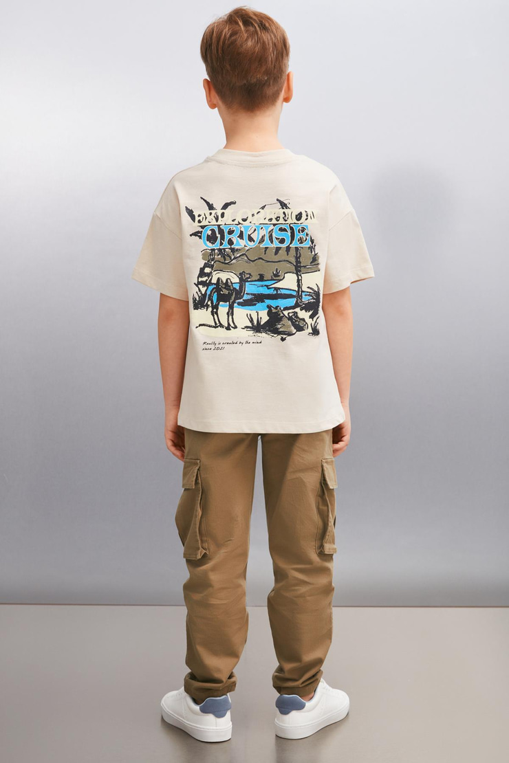 ORAN  Regular Bej Tekli T-Shirt