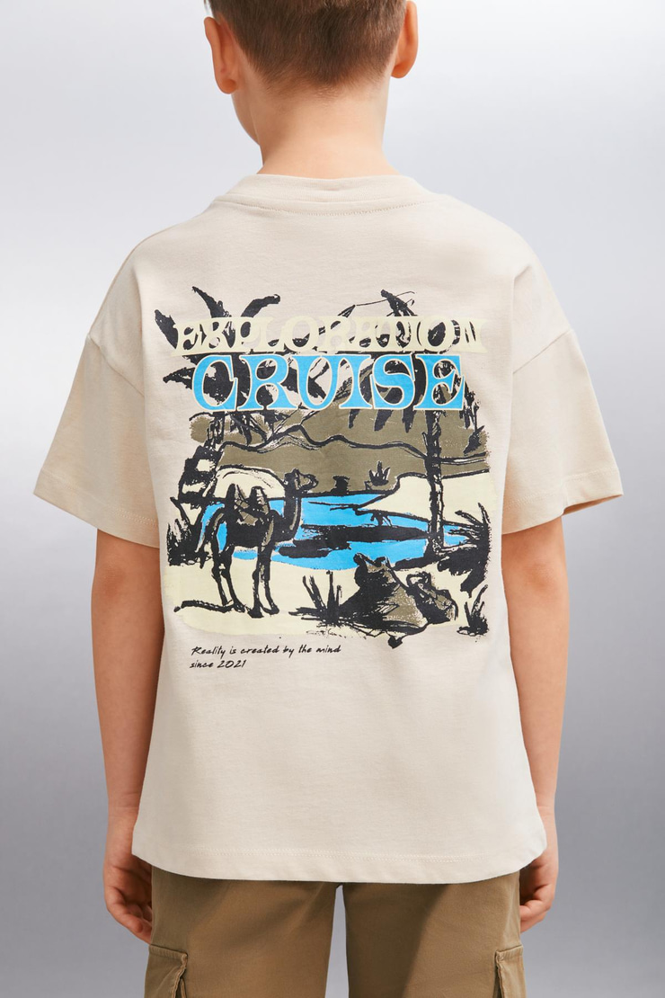 ORAN  Regular Bej Tekli T-Shirt