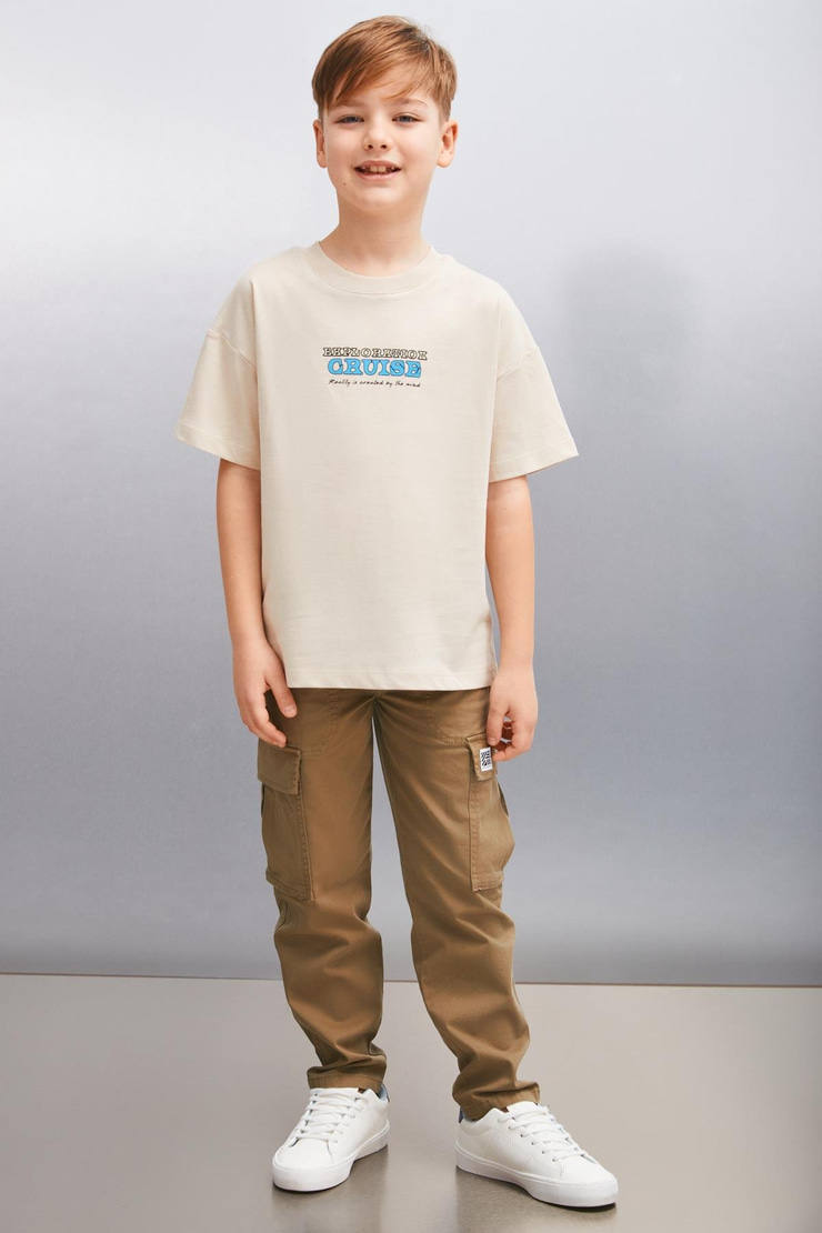 ORAN  Regular Bej Tekli T-Shirt