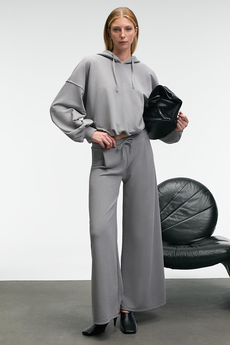 ORMIRA Kadın Oversize Fit Yanları Cepli Lastikli Bel Gri Eşofman Altı