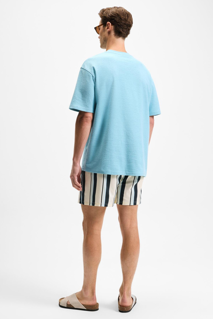 OURFLOW Erkek Nakış Detaylı %100 Organik Pamuk Bisiklet Yaka Kısa Kollu Oversize Açık Mavi T-Shirt