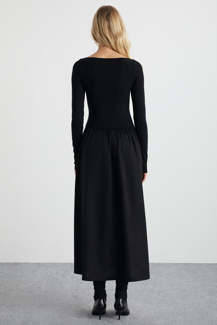 PANİ %95 Pamuk, %5 Elastan Siyah Elbise