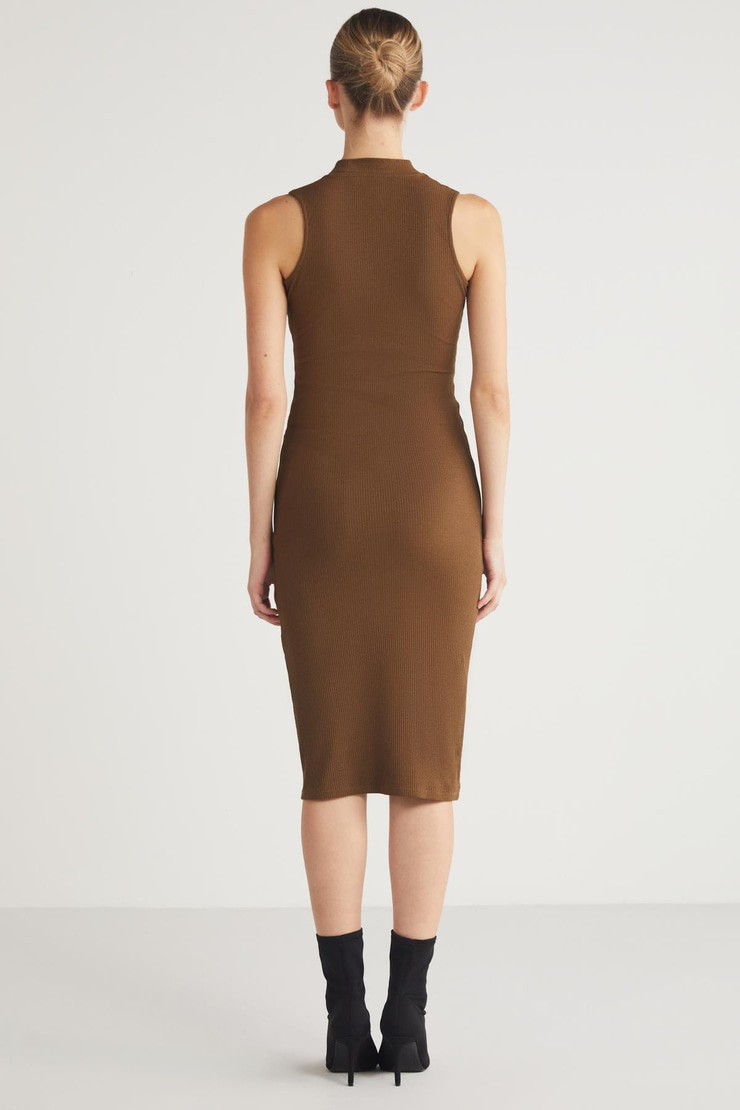 PANNI  Slim Kahverengi Tekli Elbise