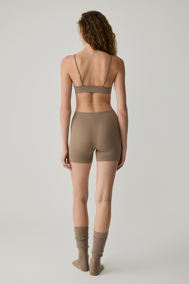PAREDES Kadın Seamless Yumuşacık Nefes Alan Esnek Bra-Şort Vizon Alt-Üst Takım