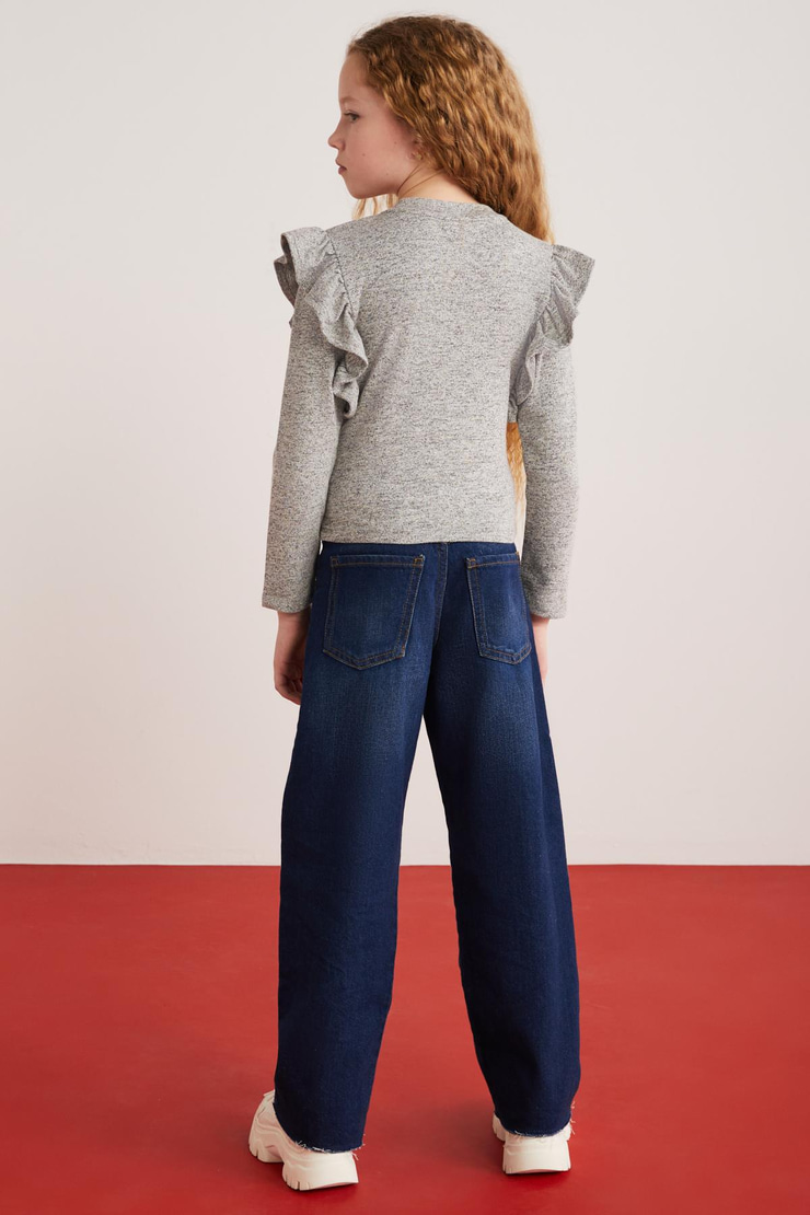 PAREL-GRM24018 %34 polyester %28viscon %33pamuk %5elastne kız çocuk uzun kollu bluz Gri Bluz