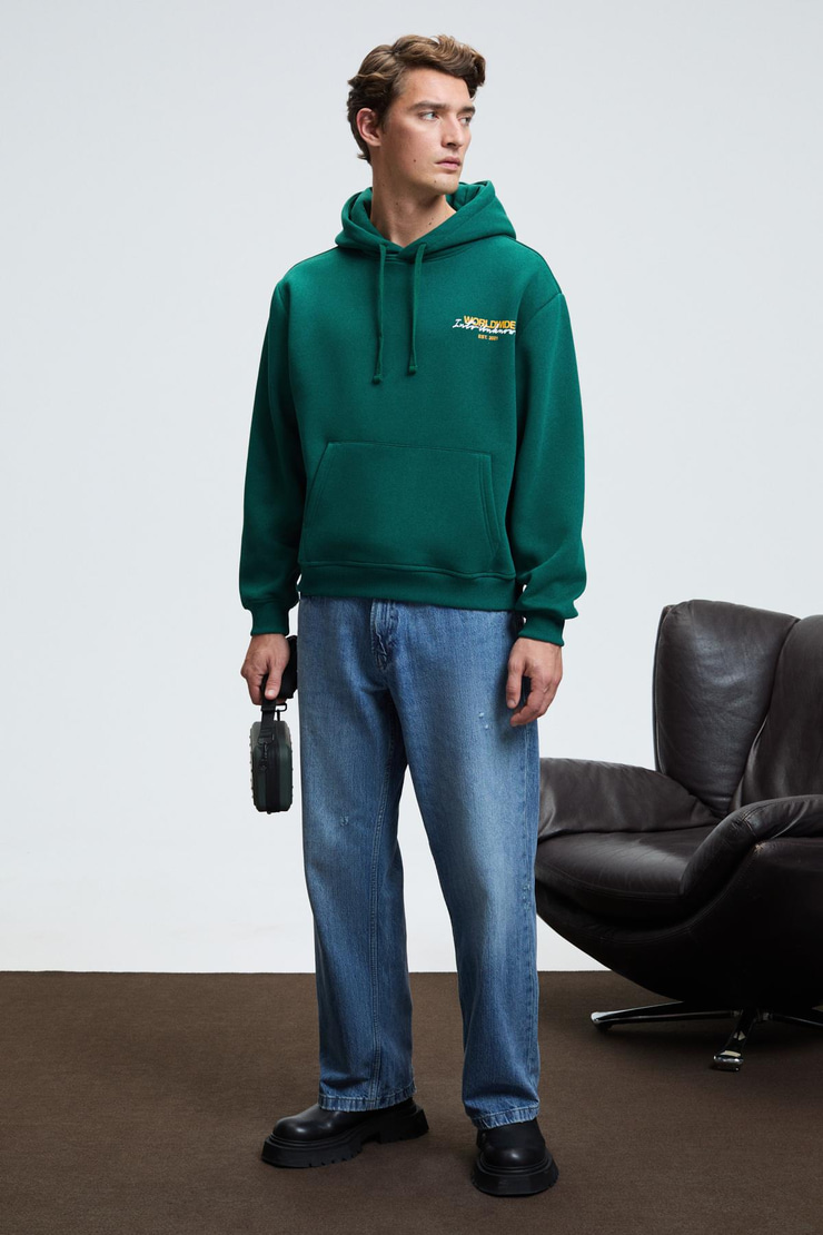 PASCAL Erkek Kapüşonlu Kanguru Cepli Önü Ve Sırtı Baskılı Regular Fit Yeşil Sweatshirt