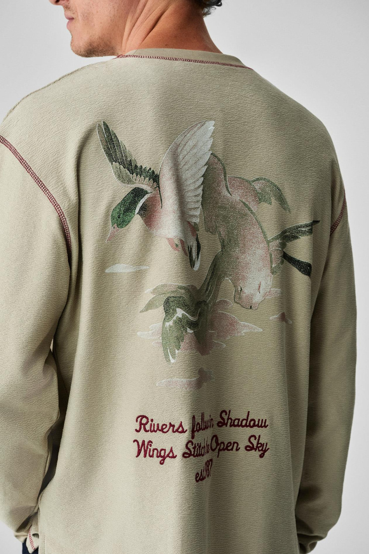 PATO Erkek %100 Organik Pamuklu Bisiklet Yaka Oversıze Uzun Kollu Bej T-Shirt