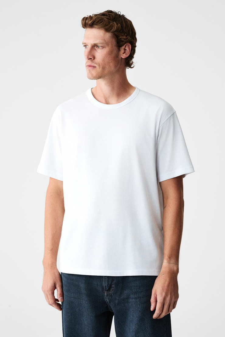 PELTZ Erkek Relaxed Bisiklet Yaka Kısa Kollu Beyaz T-Shirt