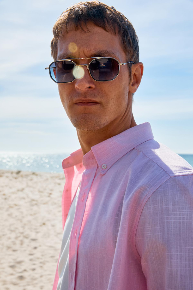 PERTTU Erkek %100 Pamuk Slim Fit Dar Kesim Düğmeli Yaka Keten Görünümlü Flamlı Pembe Gömlek