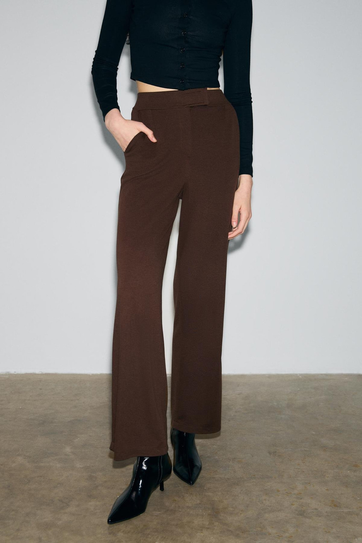 PHALIERA Kadın Esnek Kumaşlı Rahat Kalıp Cırt Kapamalı Koyu Kahverengi Pantolon