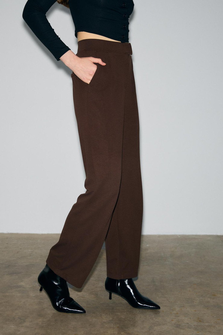 PHALIERA Kadın Esnek Kumaşlı Rahat Kalıp Cırt Kapamalı Koyu Kahverengi Pantolon