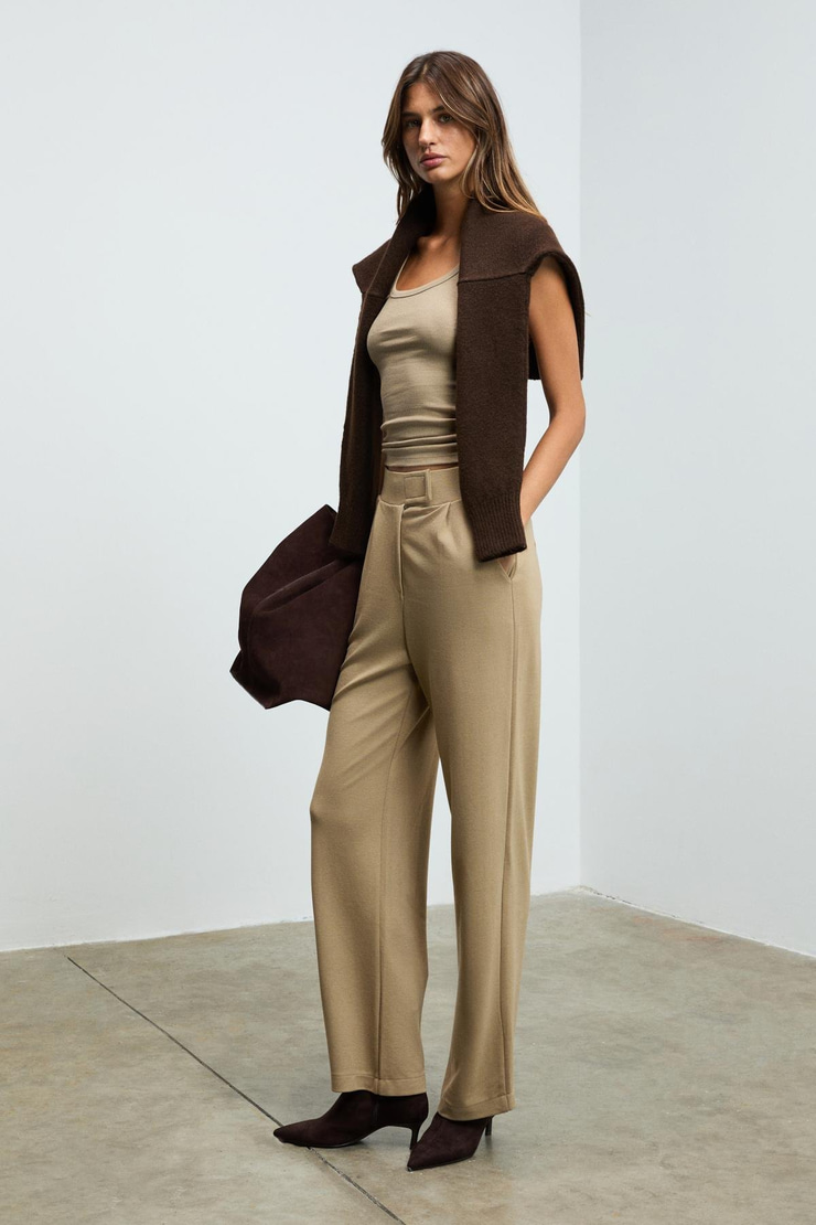 PHALIERA Kadın Esnek Kumaşlı Rahat Kalıp Cırt Kapamalı Bej Pantolon