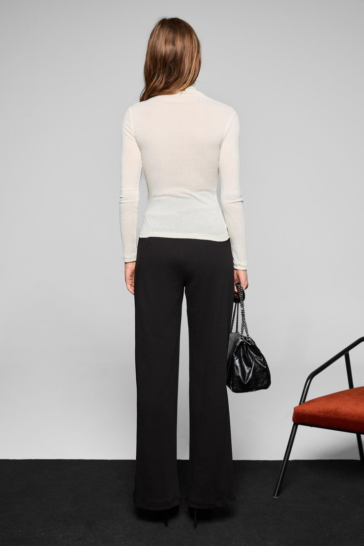 PHALIERA Kadın Esnek Kumaşlı Rahat Kalıp Cırt Kapamalı Siyah Pantolon