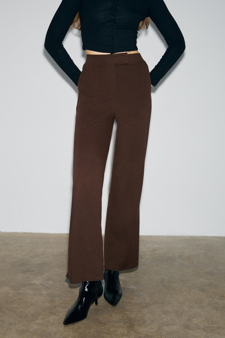 PHALIERA Kadın Esnek Kumaşlı Rahat Kalıp Cırt Kapamalı Koyu Kahverengi Pantolon