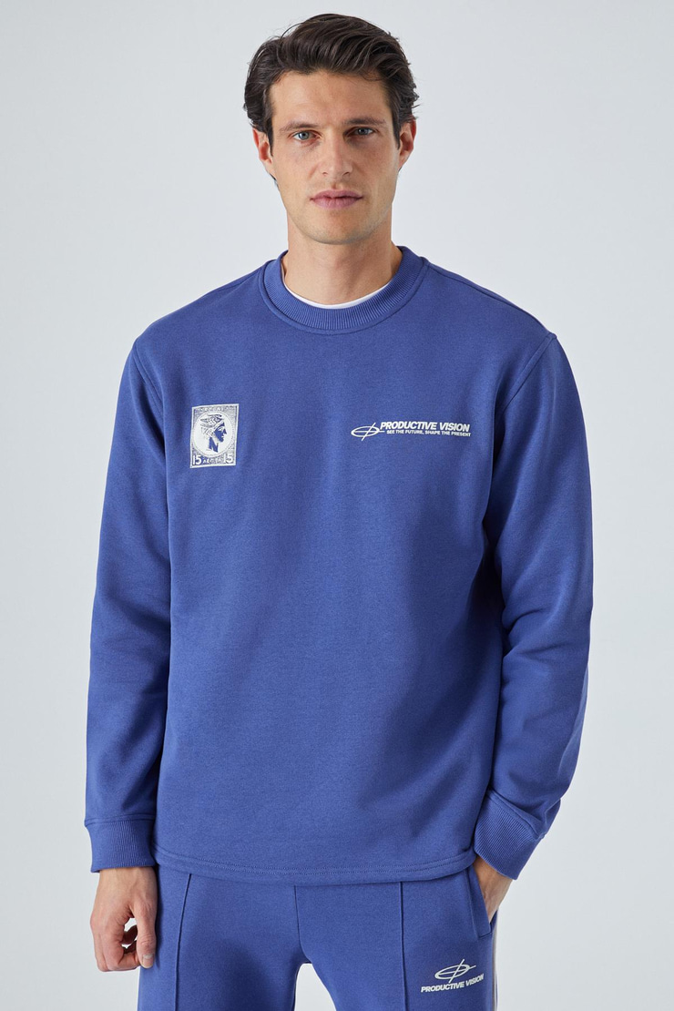 PING Erkek Bisiklet Yaka Relaxed Önü Baskı Detaylı Beli Lastikli Lacivert Eşofman Takımı