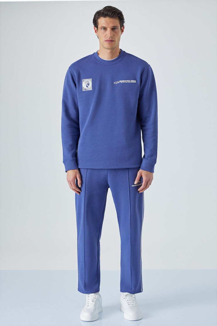 PING Erkek Bisiklet Yaka Relaxed Önü Baskı Detaylı Beli Lastikli Lacivert Eşofman Takımı