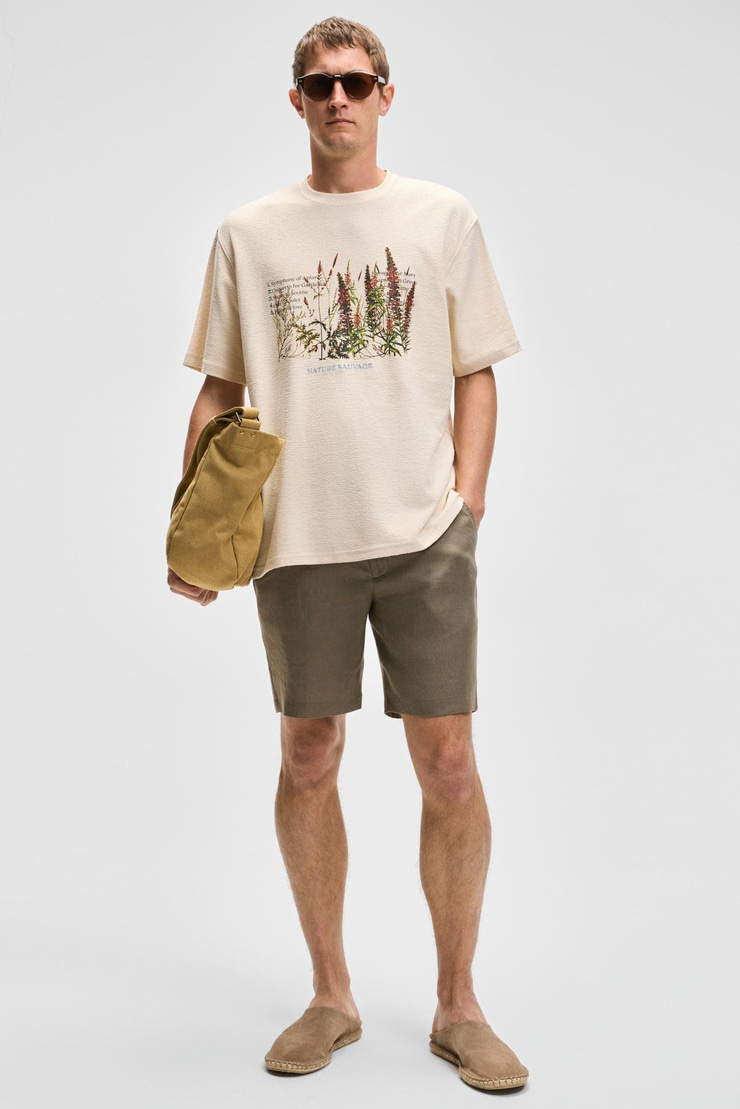 PLANTASIA Erkek %100 Organik Pamuk Baskı ve Nakış Detaylı Kısa Kollu Vanilya T-Shirt