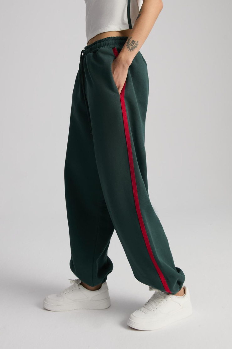 POSSIBLE Kadın Şeritli Cepli Yeşil Pantolon