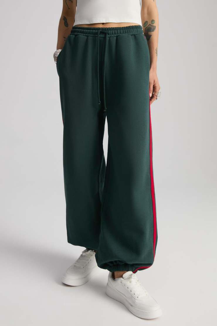 POSSIBLE Kadın Şeritli Cepli Yeşil Pantolon