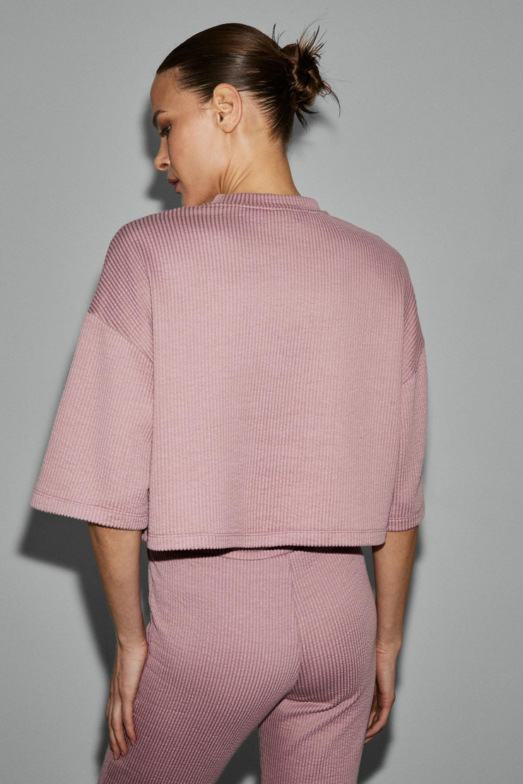 PRIME Kadın Organik Pamuklu Bisiklet Yaka Kısa Kollu Oversize Crop Pembe T-Shirt