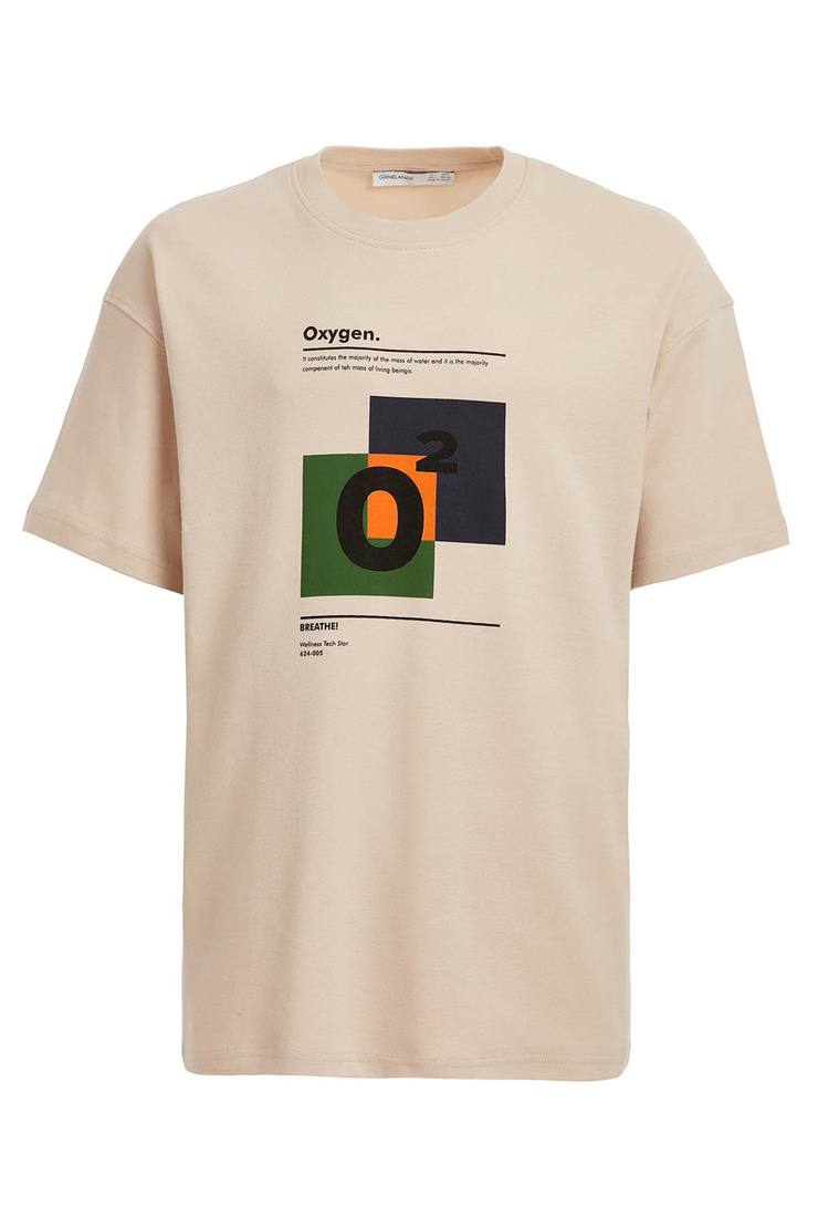 PRISMATIC Örme Oversize Bej  T-Shirt