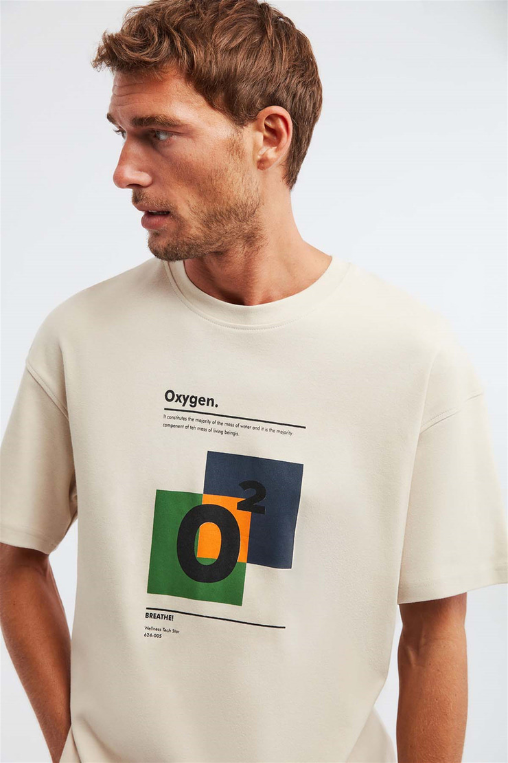 PRISMATIC Örme Oversize Bej  T-Shirt