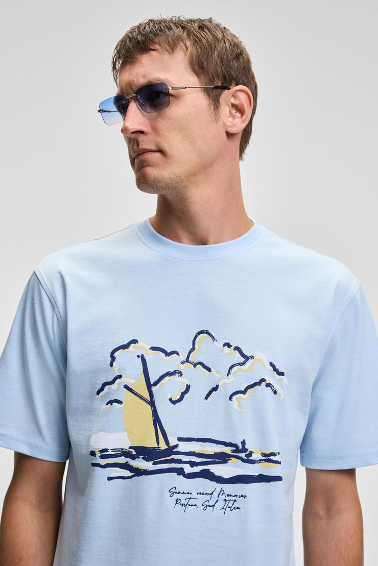 PROVENCE Erkek Bisiklet Yaka %100 Organik Pamuklu Regular Fit Mavi T-Shirt