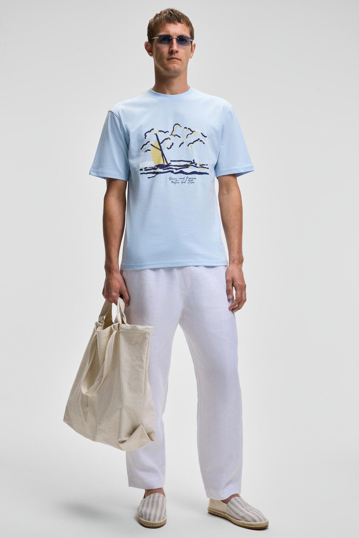 PROVENCE Erkek Bisiklet Yaka %100 Organik Pamuklu Regular Fit Mavi T-Shirt