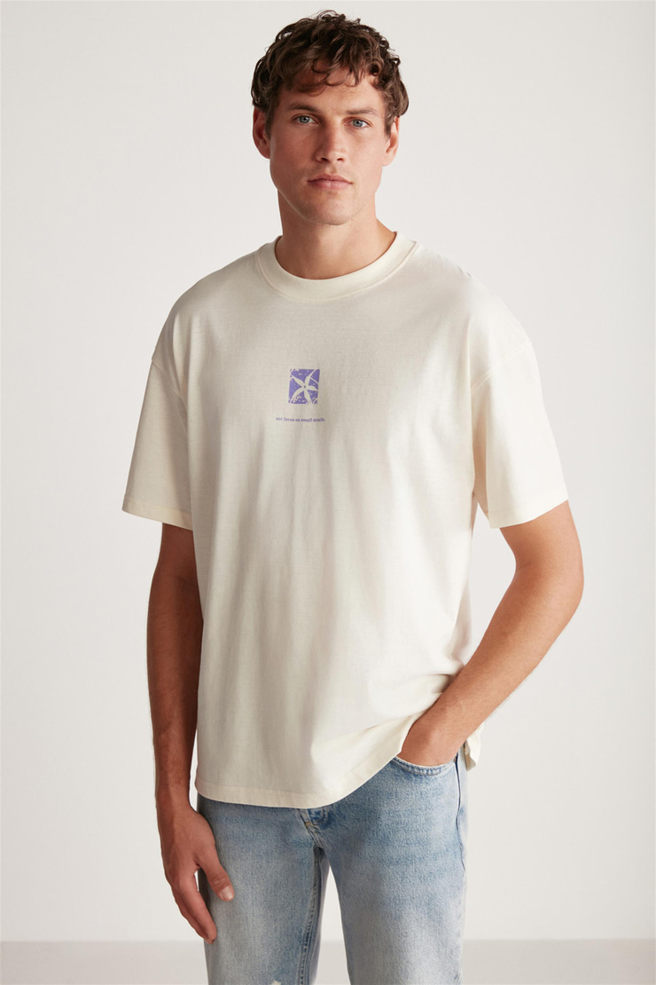 QUINCY Örme Regular Vanilya Tekli T-Shirt