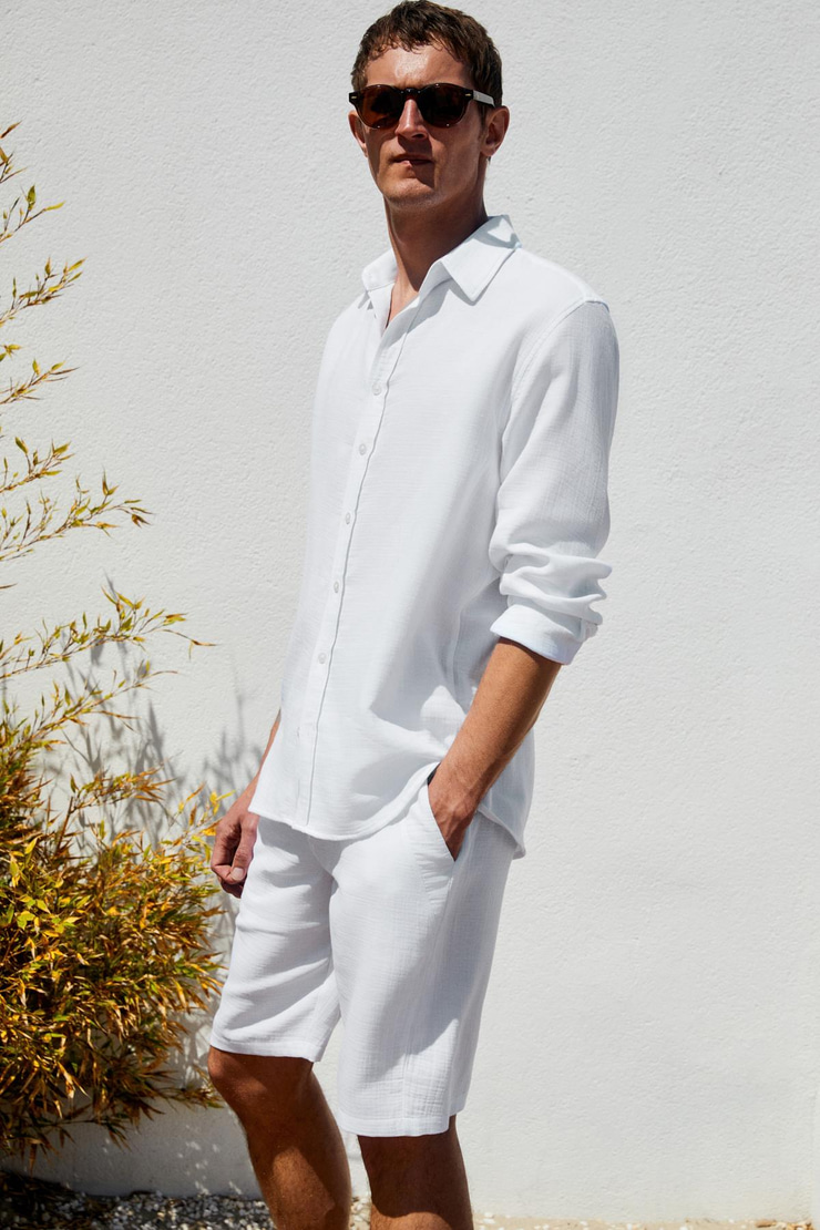 RAIMO Erkek %100 Pamuklu Manşetli Uzun Kol Comfort Fit Beyaz Gömlek