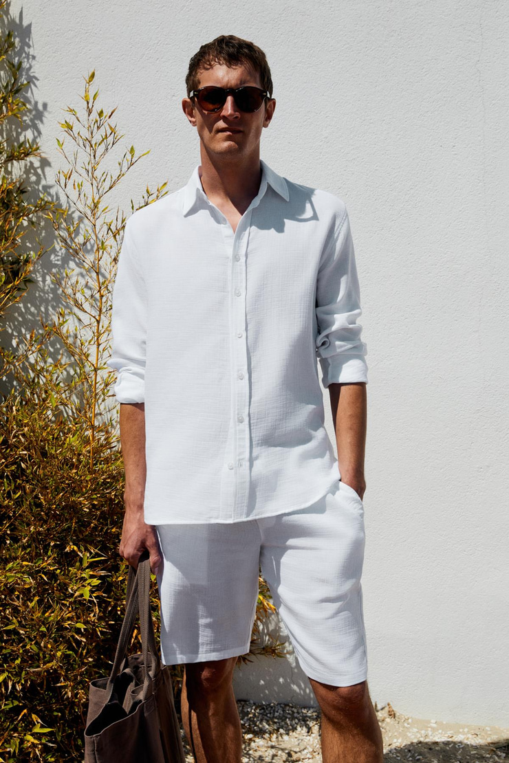 RAIMO Erkek %100 Pamuklu Manşetli Uzun Kol Comfort Fit Beyaz Gömlek