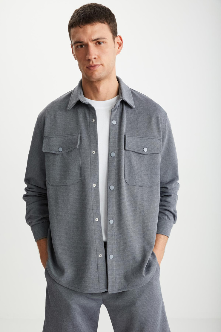 RAMADAN  Regular Gri Tekli Gömlek