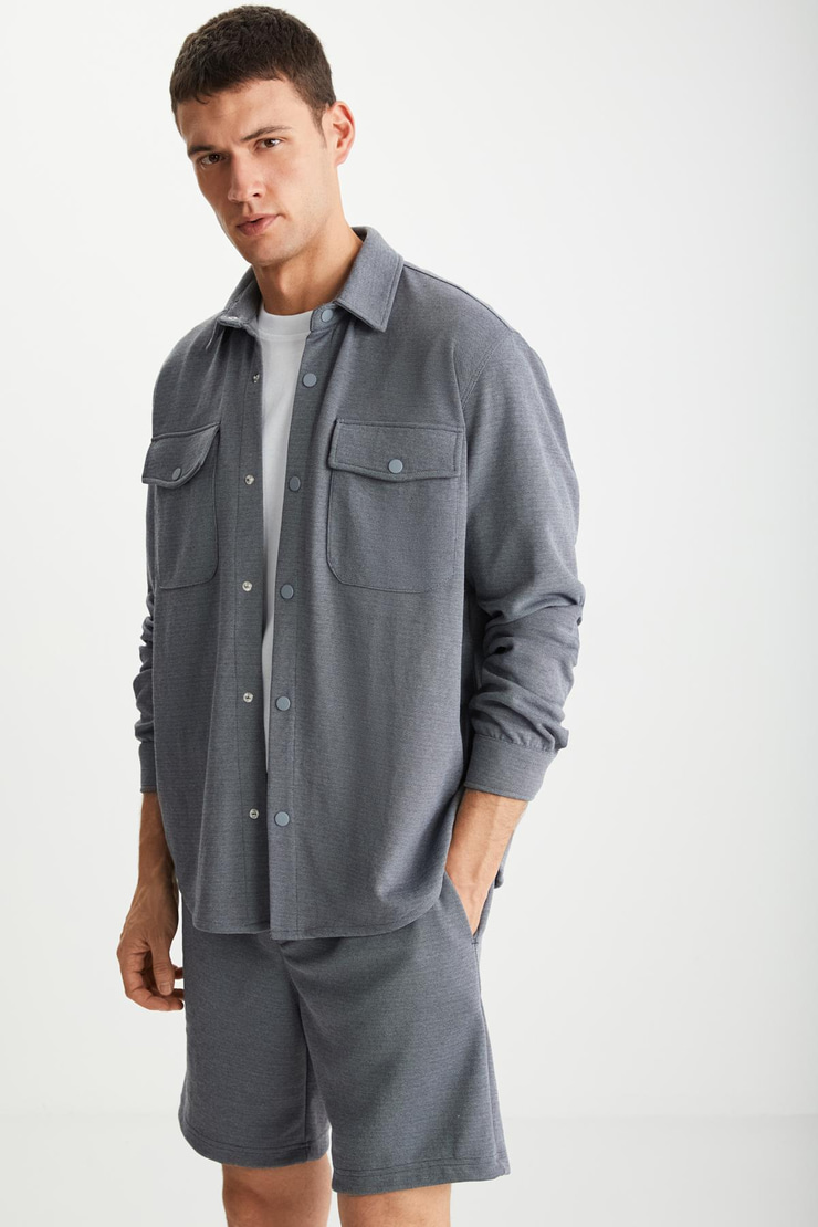 RAMADAN  Regular Gri Tekli Gömlek