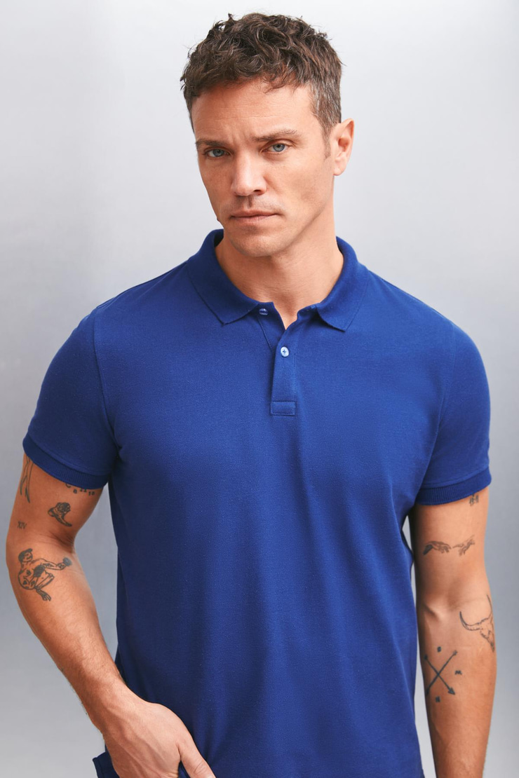 RAMADAN  Regular Lacivert Tekli Polo Yaka T-shirt