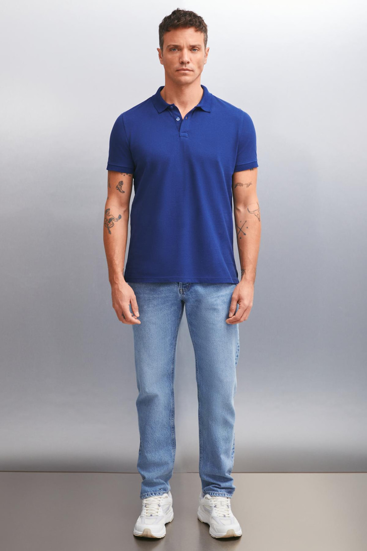 RAMADAN  Regular Lacivert Tekli Polo Yaka T-shirt