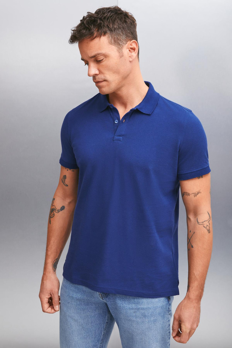RAMADAN  Regular Lacivert Tekli Polo Yaka T-shirt