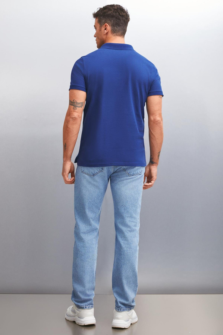 RAMADAN  Regular Lacivert Tekli Polo Yaka T-shirt