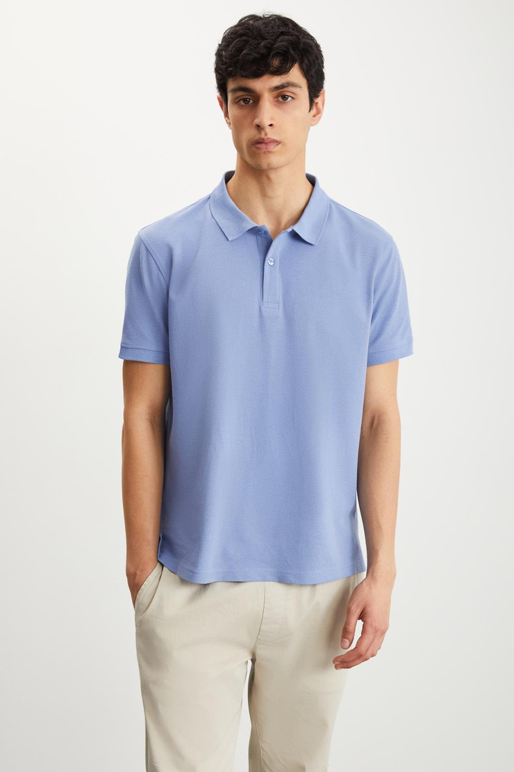 RAMADAN  Regular Mavi Tekli Polo Yaka T-shirt