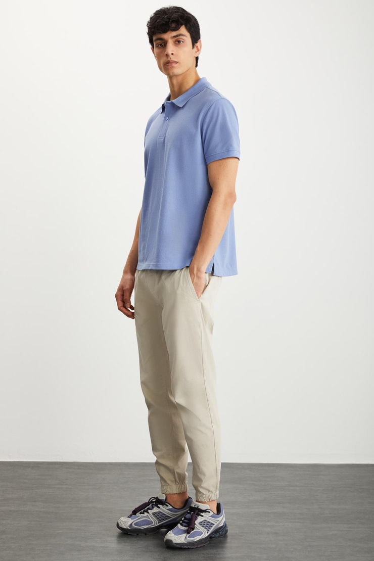 RAMADAN  Regular Mavi Tekli Polo Yaka T-shirt