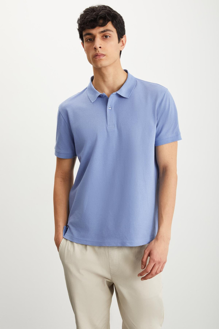 RAMADAN  Regular Mavi Tekli Polo Yaka T-shirt