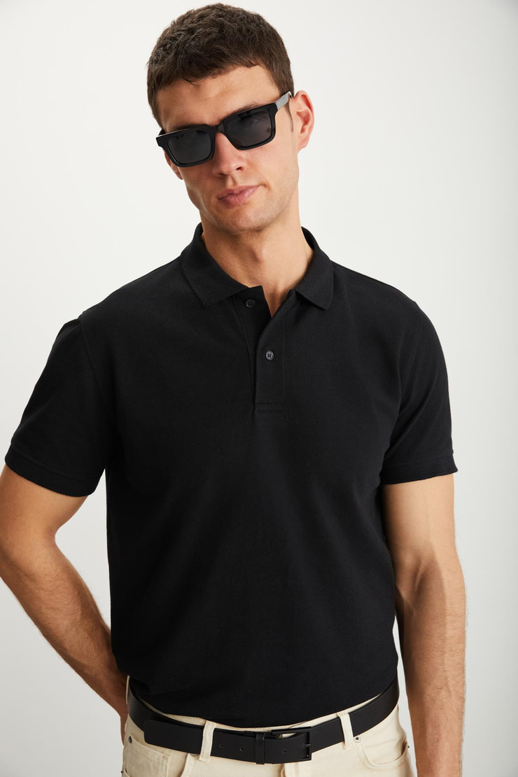 RAMADAN  Regular Siyah Tekli Polo Yaka T-shirt