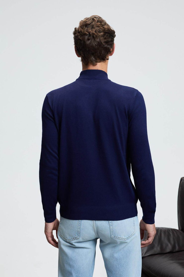 REBEL Erkek Yarım Balıkçı Yaka Basic Regular Fit Triko Lacivert Kazak