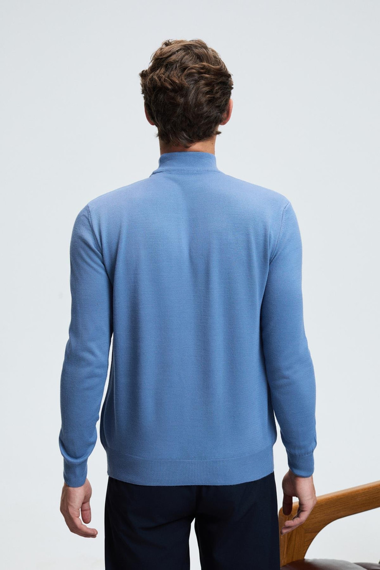 REBEL Erkek Yarım Balıkçı Yaka Basic Regular Fit Triko Mavi Kazak