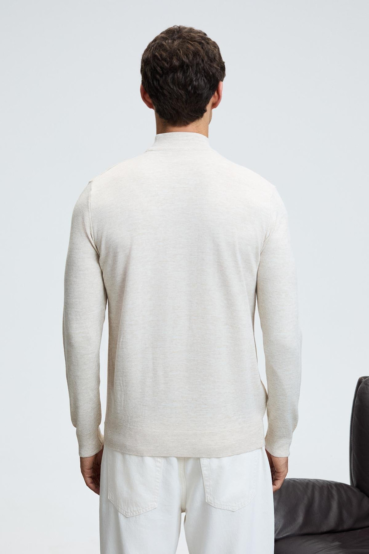 REBEL Erkek Yarım Balıkçı Yaka Basic Regular Fit Triko Bej Kazak