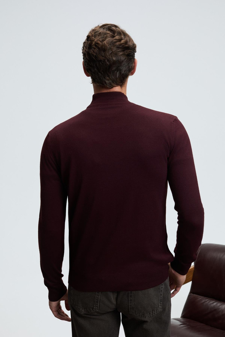 REBEL Erkek Yarım Balıkçı Yaka Basic Regular Fit Triko Bordo Kazak