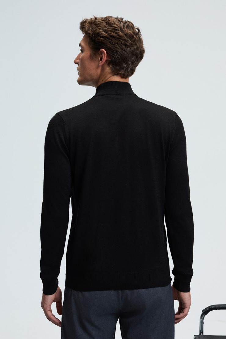 REBEL Erkek Yarım Balıkçı Yaka Basic Regular Fit Triko Siyah Kazak