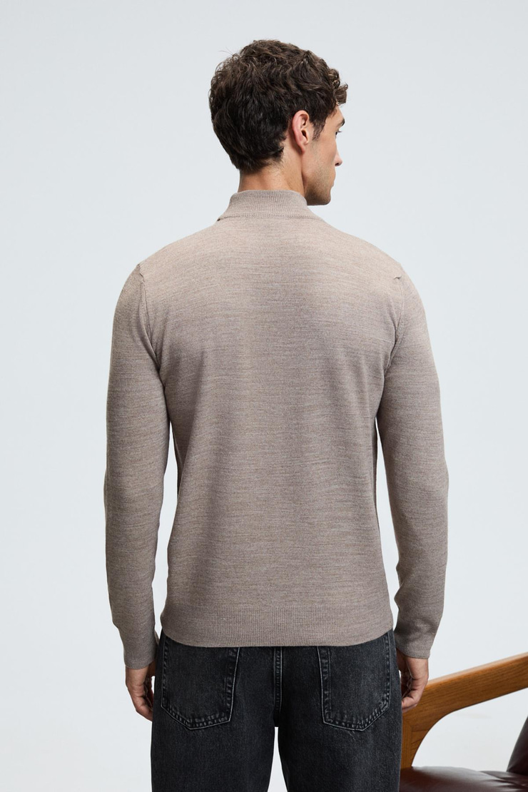 REBEL Erkek Yarım Balıkçı Yaka Basic Regular Fit Triko Vizon Kazak