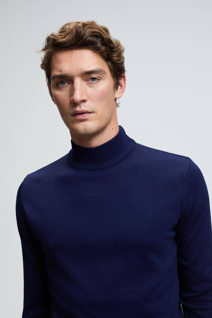 REBEL Erkek Yarım Balıkçı Yaka Basic Regular Fit Triko Lacivert Kazak